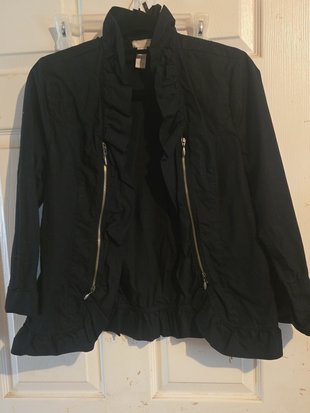 Chico's Black Ruffle-Front Utility Jacket with Zip Pockets